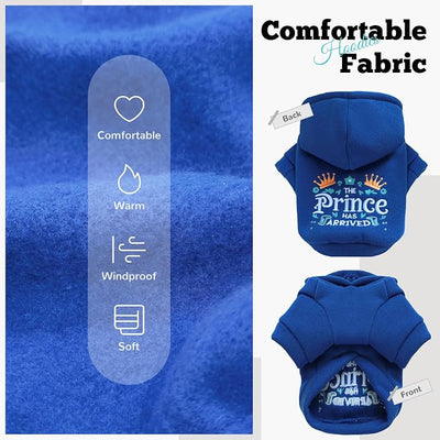 ABRRLO Small Dog Hoodie Clothes Cute Blue Prince Fleece Dog Sweater for Small Dogs Cats Boy Warm Puppy Sweatshirt with Leash D Ring Fall Winter XSL Pet Doggy Outfit Chihuahua Yorkie Shihtzu(Blue,XS)