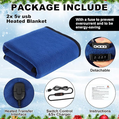 Tuanse 2 Pcs USB Heated Blanket 25"x 35" Heated Car Blanket 5V Portable USB Electric Throw 3 Heat Setting Electric Throw with Timer Temperature Controller for Car Winter Home Office(Navy,Shearling)