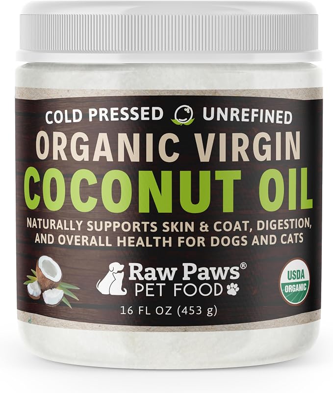 Raw Paws Organic Virgin Coconut Oil for Dogs & Cats, 4-oz - Supplement | Digestive & Immune Support - Allergy Relief for Dogs - Cat Hairball Support - Oral Health - Thyroid Support