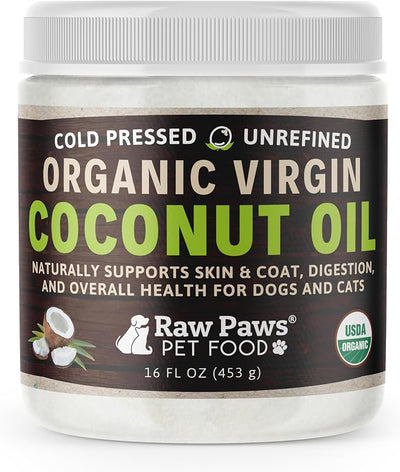 Raw Paws Organic Virgin Coconut Oil for Dogs & Cats, 4-oz - Supplement | Digestive & Immune Support - Allergy Relief for Dogs - Cat Hairball Support - Oral Health - Thyroid Support