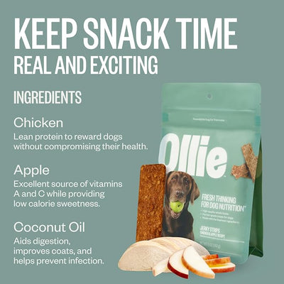 Ollie Jerky Dog Treats Variety Pack, Chicken and Apple & Salmon and Coconut Bundle, All Natural, Healthy, Made with Real Meat 5 Oz. Pack of 2