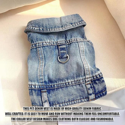 Dog Jeans Jacket for Small Dogs Boy, Puppy Denim Jacket with Leash D-Ring, Pet Cat Vest Clothes T-Shirts for Small Dogs, Puppy, Pugs, Chihuahuas, Yorkie,Teacup (Blue, Small)