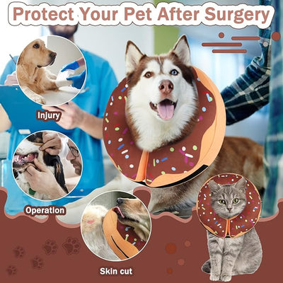 Recovery Donut Collar for Dogs & Cat,Inflatable Dog Cone Collar Alternative After Surgery,Soft Dog Cone for Large Medium Small Pet, Adjustable Pet Neck Donut(Brown,Medium+)