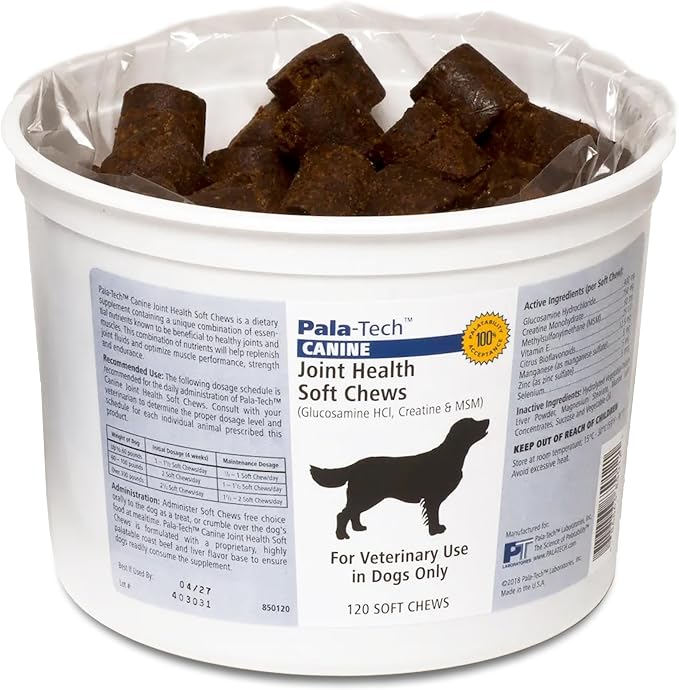 Canine Joint Soft Chews (120 ct) - Glucosamine & MSM Joint Supplement for Dogs - Dog Arthritis Pain Relief – Supports Mobility & Eases Stiffness - Tasty & Easy to Give