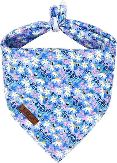 Floral Dog Bandana - Blue Wildflowers Dog Bandana for Medium Large Dogs, Cute Boy Girl Dogs Neck Scarf Pet Bib, Soft Triangle Scarf Daily Pet Accessory L