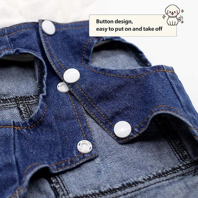 SILD Pet Clothes Dog Jeans Jacket Cool Blue Denim Coat Small Medium Dogs Lapel Vests Classic Hoodies Puppy Blue Vintage Washed Clothes (White,L)