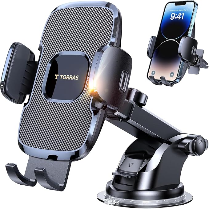 TORRAS Ultra-Durable Phone Holders for Your Car【96+LBS Strongest Suction】 Car Phone Holder Mount, Safety Certs Cell Phone Car Mount Truck for Dashboard Windshield Vent for iPhone 17 16 15 14 Pro Max