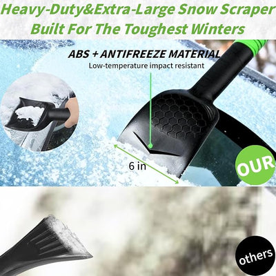 ShouRong Snow Shovel & Ice Scrapers for Car Windshield, Snow Brush and Ice Scraper with Squeegee, Snow Removal Tool, Winter Car Accessories,Extendable Aluminum Handle, 180°Pivoting Brush Head, Green