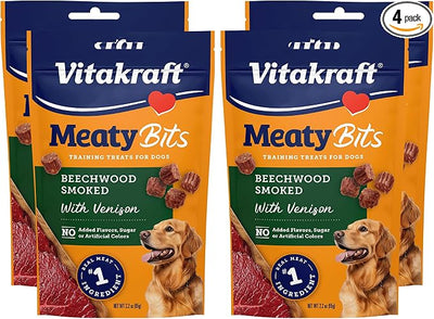 Vitakraft MeatyBits Venison, Training Treats for Dogs, Naturally Smoked, Real Meat #1 Ingredient, No Added Sugar, No Artificial Flavors or Colors, Soft Dog Treats, Bag, 2.2 oz, 4 Count