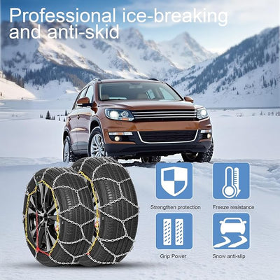 2PCS Snow Chains for SUV/Truck/Car in Snow, Sand, Mud and Ice, Universal Adjustable Emergency Portable Snow Tire Chains(KN140)