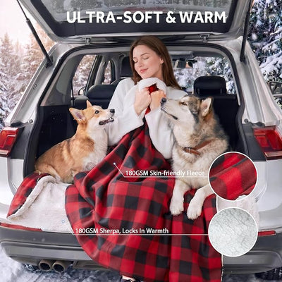 Sealy 12-Volt Heated Car Blanket with 2 Output USB Ports, 3 Heating Levels & 4 Hours Auto Off, Electric Blanket for Car Truck, SUV, RV or Camping, Machine Washable, 59" X 43", Plaid