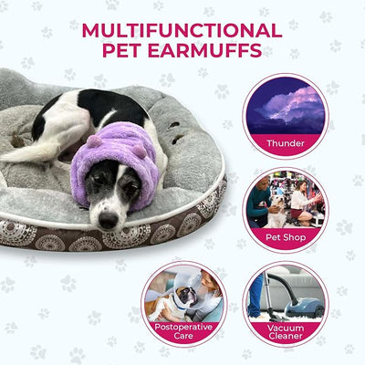 Dog Ear Muffs Noise Protection - Soft Calming Hood for Anxiety Relief, Fireworks, Thunder, Grooming & Vet Visits - Elastic Band & Comfortable Neck Warmer for Travel 1(Purple, Medium)