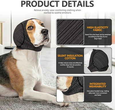 JOHNBOLIN Dog Calming Hoodie & No Shake Ear Wrap for Hematoma, Bathing, Drying Swim& Noise Anxiety Relief - Elastic Quiet Ear Protector with Ear Muffs Design for Grooming/Head Ear Cover (Grey, S)
