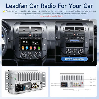 Leadfan Double Din Car Stereo Radio Support Apple Carplay&Android Auto, 7inch HD Touchscreen Double Din Radio with Bluetooth, Car Audio Receivers, Camera, MirrorLink, FM Radio, 2 USB/TF/AUX/Subwoofer