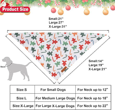 ADOGGYGO Christmas Dog Bandanas, Xmas Tree Candy Scarf, Premium Durable Fabric, White Christmas Bandanas for Medium Large Dogs Pets (Large)