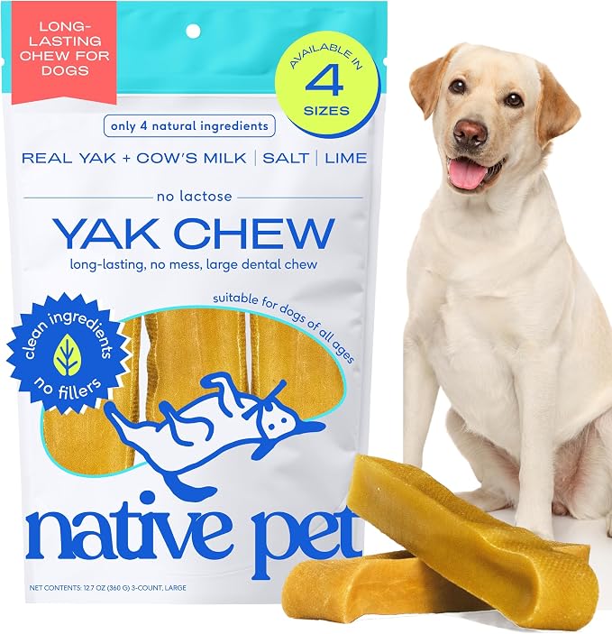 Yak Cheese Himalayan Dog Chews - Long Lasting Dental Sticks for Large Breeds – 100% All Natural Himalayan Yak Chews for Large Dogs – Cheese Bone for Aggressive Chewers - 3 Per Pack
