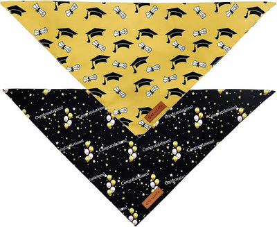 Realeaf Graduation Dog Bandanas 2 Pack, Reversible Pet Scarf for Boy and Girl, Premium Durable Fabric, Holiday Bandana for Small Medium Large and X-Large Dogs (Graduation, Large)