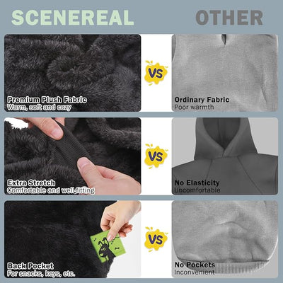 SCENEREAL Fleece Dog Sweaters Hoodie for Small Medium Large Dogs Girls Boys, Plush Fuzzy Dog Clothes Hoodies with Leash Hole, Winter/Fall Puppy Cold Weather Coat, Sherpa Hooded Sweatshirt, Black SM