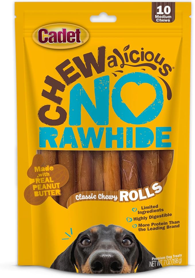 Chewalicious Classic Chewy Rolls with Real Peanut Butter, Rawhide-Free Healthy Dog Chews, Limited-Ingredient & Long-Lasting Chew Treats for Dogs, Peanut Butter Flavor, 10 Count