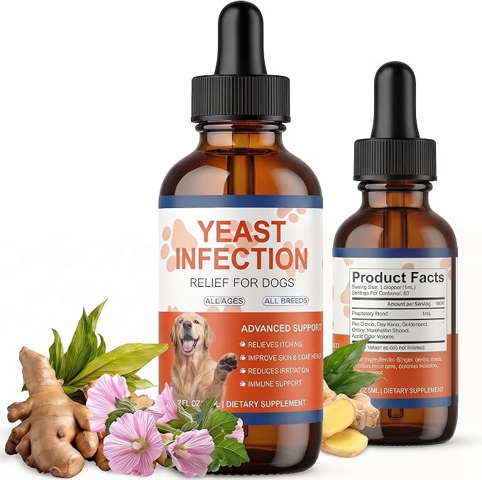 Natural Yeast Infection Treatment for Dogs, Support Healthy Itch Relief, Ear Paw Discomfort Care, Itch Relief for Dog, Inflammation Relief for Dogs, 60ml