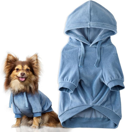 Pet Passion Cooper II Organic Cotton Velour Dog Hoodie Pet Coat for Small, Medium and Large Dogs, Faded Denim, Medium (20-45 lbs)