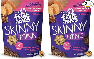 Fruitables Dog Treats, Grilled Bison, 12 Ounces Pack of 2 | Skinny Mini | Low Calorie | Training Treats | Wheat-Free