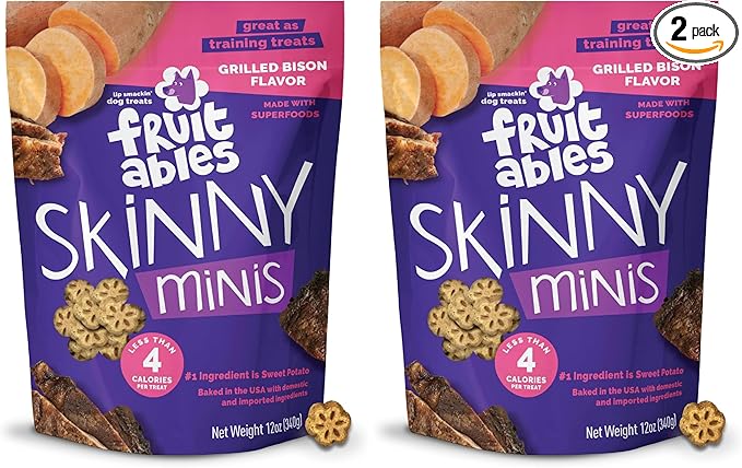 Dog Treats, Grilled Bison, 12 Ounces Pack of 2 | Skinny Mini | Low Calorie | Training Treats | Wheat-Free