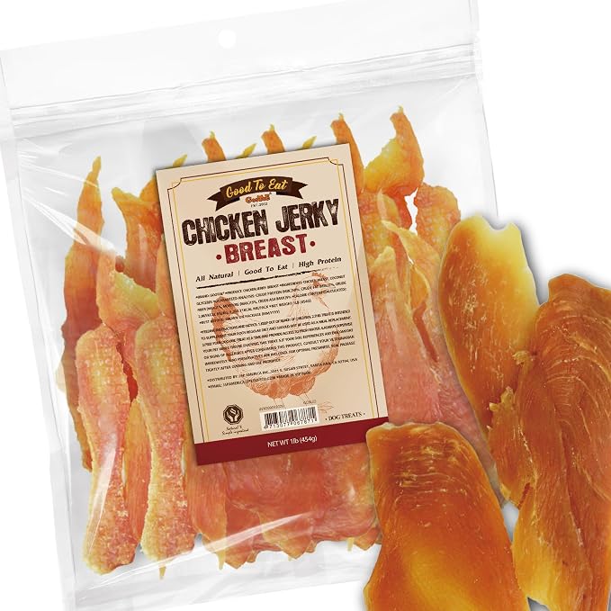 Dog Treats, Chicken Jerky for Dogs - Dog Training Treats; High-Protein, Gluten-Free, Hypoallergenic, Grain-Free, Chicken Breast, 1 lb