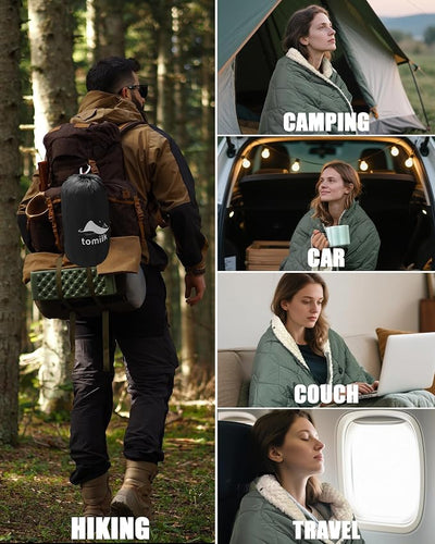 Heated Blanket Battery Operated with Hood, 12V Cordless Wearable Camping Outoor Office Blanket with Storage Bag（12V 15000mAh Battery & 70x50in Large Size）