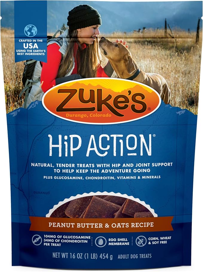 Zuke’s Hip Action, Hip And Joint Support, Soft And Chewy Natural Dog Treats, Peanut Butter And Oats Recipe - 16.0 OZ Bag