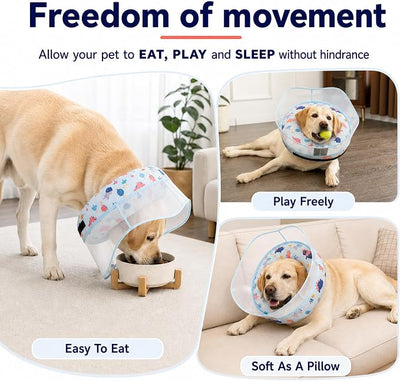 Inflatable Dog Cone Collar for Large Medium Small Dogs, Soft Dog Donut Collar Adjustable Recovery Cone for Pets After Surgery, Extra Enhanced Anti-Licking Guard Shield (Dinosaur, Medium)