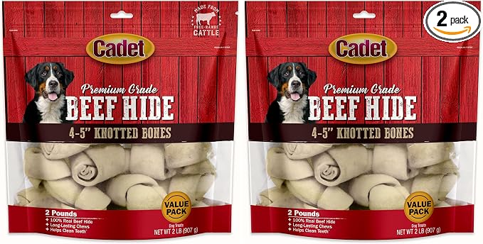 Cadet Premium Grade Beef Hide for Dogs, Rawhide Long Lasting Dog Chews, Chips, Curls & Rolls for Small/Medium/Large Dogs (Pack of 2)