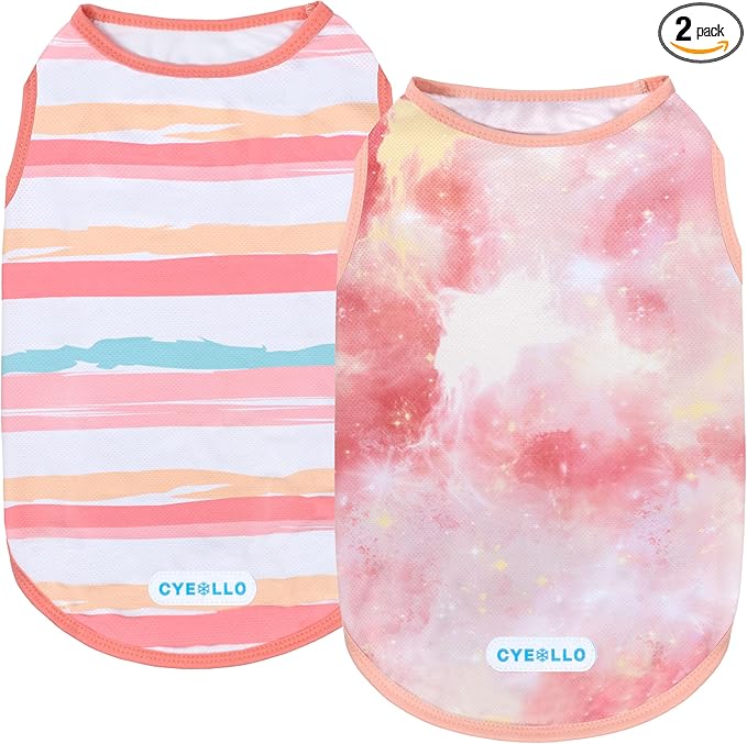cyeollo 2pack Dog Cooling Shirt, Breathable Sleeveless Summer Clothes for Dogs, Intant Cool T Shirts for Small Dogs, Pink XL