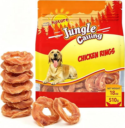 Jungle Calling 1.13 lb Chicken Jerky Rings Dog Treats – Rawhide Free Natural Chews for Hip & Joint Health with Glucosamine – High Protein Training Treats for Small Medium Large Dogs