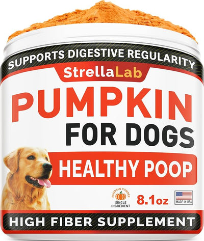 STRELLALAB Pumpkin for Dogs - 8oz High Fiber Powder Supplement - Stool Consistency and Softener - Diarrhea, Constipation, Upset Stomach, Food Sensitivity, Scoot - Digestion Support - Made in USA
