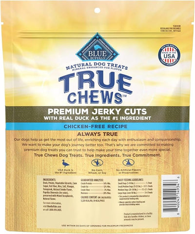 Blue Buffalo True Chews Premium Jerky Cuts with Real Duck, Chicken-Free Natural Dog Treats, Mineral-Enhanced for Flavor, 12 oz. Bag