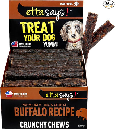 etta says! Premium Crunchy 4.5" Buffalo Dog Chews - Grain-Free Dog Treats, Good for Teeth, Easy to Digest - Made in The USA (36 Count Pack of 1)