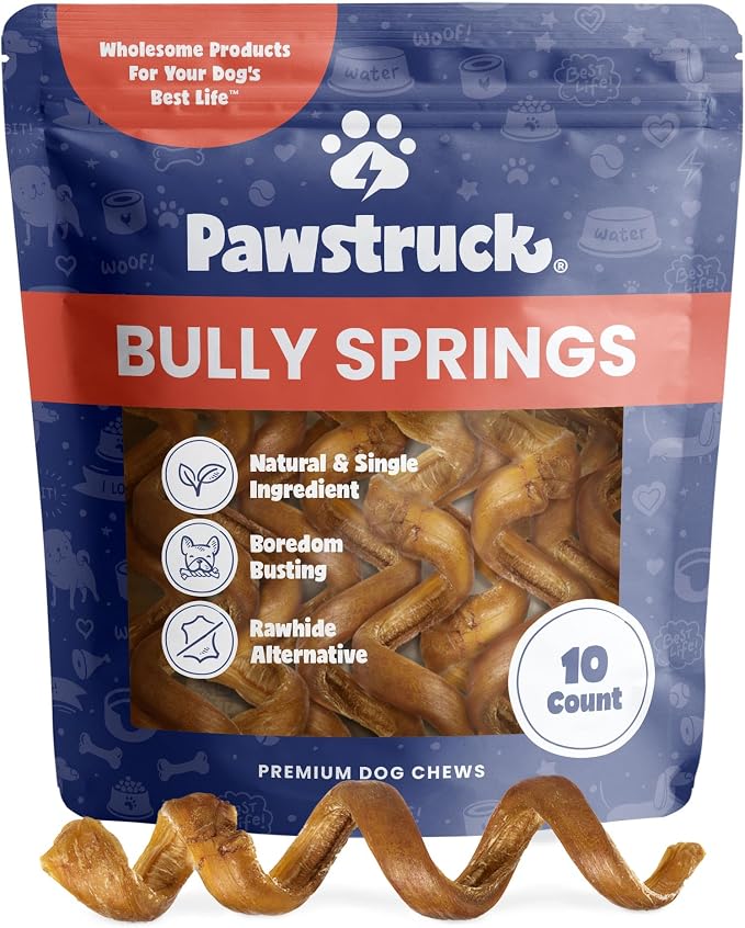All-Natural 6" Bully Stick Springs for Dogs - Fun, Challenging, Rawhide-Free, 100% Beef, Single Ingredient Chew Bones - Fully Digestible, Low Odor - 10 Pack - Packaging May Vary
