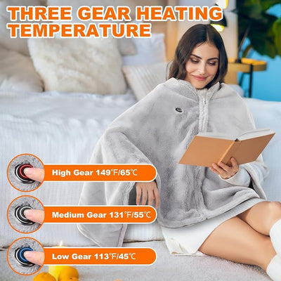 Mindsoft Heated Blanket Wearable Shawl Battery Operated Cordless USB Heated Shawl with Storage Bag Rechargeable Electric Blanket 3 Heating Levels Throw for Adult Women Winter Outdoor