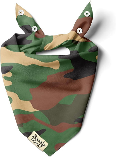 Snap-On Dog Bandana for Small Medium Large Pets, Dogs Cats Adjustable Handkerchief Scarf for Girl & Boy, Funny Cute Puppy Apparel & Accessories (Green Camo, Medium)