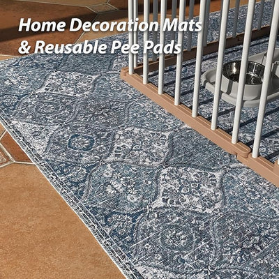 nunubaby Washable Pee Pads for Dogs, Stylish, Non-Slip and Leak-Proof Pee Pads. Reusable Potty Pads for Dogs for Crates and Floors.(Blue/Multi, 54" x54" )