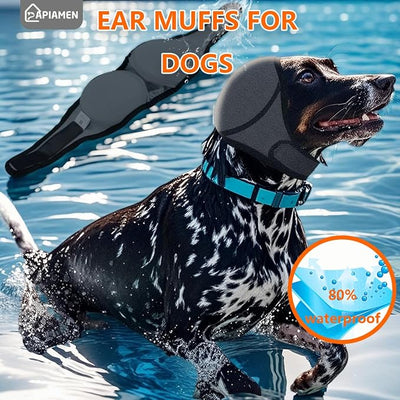 Dog Ear Covers,Dog Ear Muffs Noise Protection,No Flap Ear Wrap for Dogs Hematoma Recovery,Adjustable Calming Hoodie Shower Cap for Grooming,Bathing,Swimming & Anxiety Relief(Grey,M)