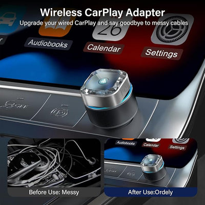 2-in-1 Wireless CarPlay Adapter and Android Auto for iPhone & Android Phone | Wireless Apple CarPlay; Android Auto Adapter; 2-in-1 System; Plug & Play; Low Latency, Fast Connection
