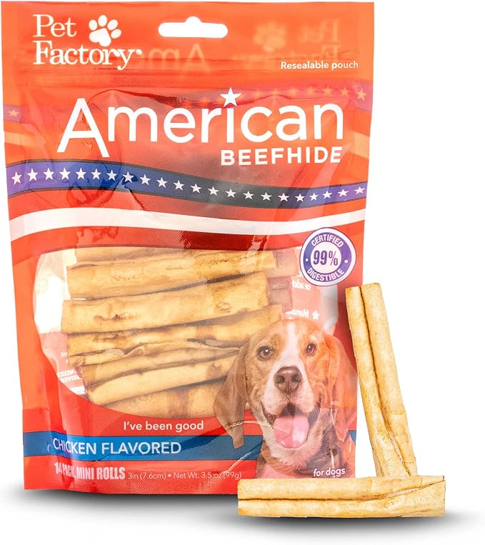 American Beefhide 3-3.5" Mini Rolls Dog Chew Treats - Chicken Flavor, 14 Count/1 Pack