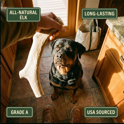 Heartland Elk Antlers for Dogs - Daily Dental Care Chews for Aggressive Chewers to Reduce Plaque & Prevent Destructive Behavior (Splinter Free, Whole, 5", Medium, 2-Pack, Grade A, USA Made)