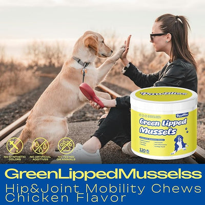 Green Lipped Mussel Joint Supplement for Dogs & Cats - 120 Soft Chews - Natural Support for Hip, Joint & Muscle Health