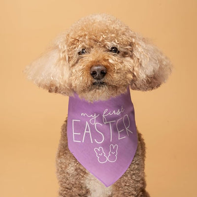 My First Easter Dog Bandana | 100% Cotton Adjustable Triangle | Made in USA | Easter Bunny | Egg Hunt| Funny Outfit Prop Photoshoot |Lavender, One Size (392)