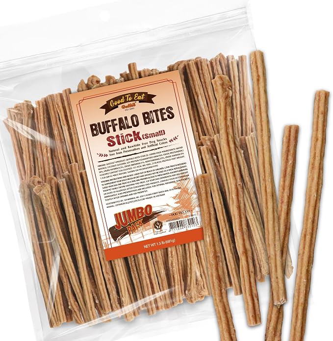 Natural Buffalo Dog Treats, Stick (Small), 1.5 lb | Low-fat chews for training rewards, limited ingredient, for small dogs and puppies