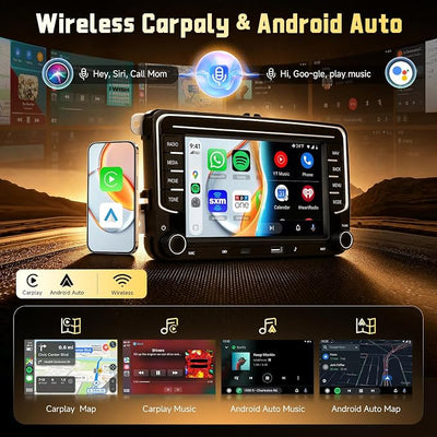 7''IPS Screen Car Radio for VW Jetta Tiguan Golf Passat MK5 MK6 T5 EOS Polo | 5Ghz WiFi,Android 15 4G+128G Radio Car Stereo with Wireless Carplay Android Auto,Type-C USB,5.0 Bluetooth 32EQ,FM/RDS,GPS