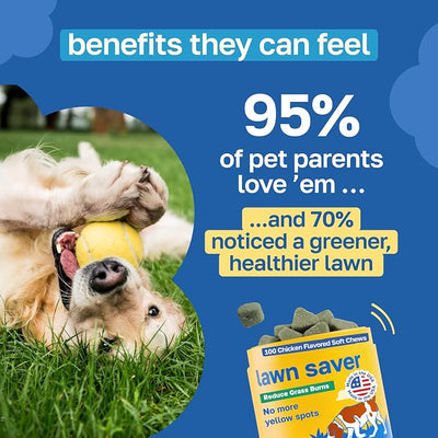 Happy Paws Lawn Saver Supplement, Probiotics for Dogs to Help Grass Stay Green & Prevent Lawn Burn, Digestive Health Support with Antioxidants & Fiber, Vegan Chicken Flavor, Non GMO, 200 Soft Chews